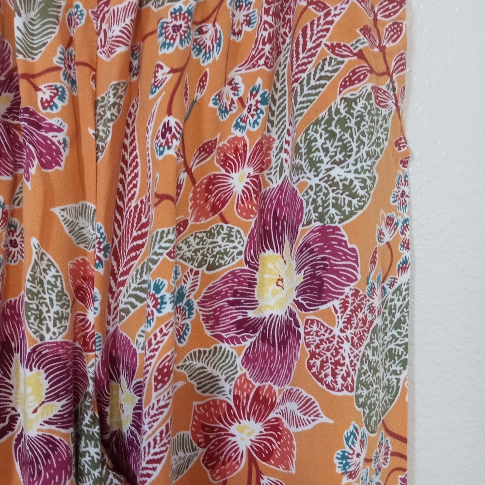 Christian Siriano Rayon Orange Floral Beachy Wide Leg Pants - Picture 6 of 8